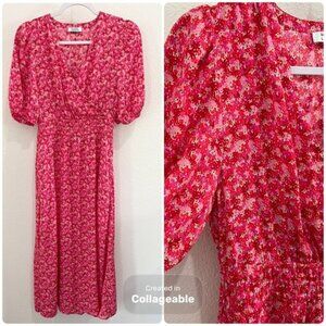 Galeries Lafayette  Floral V Neck Maxi Dress Preppy Satin Stretch Western